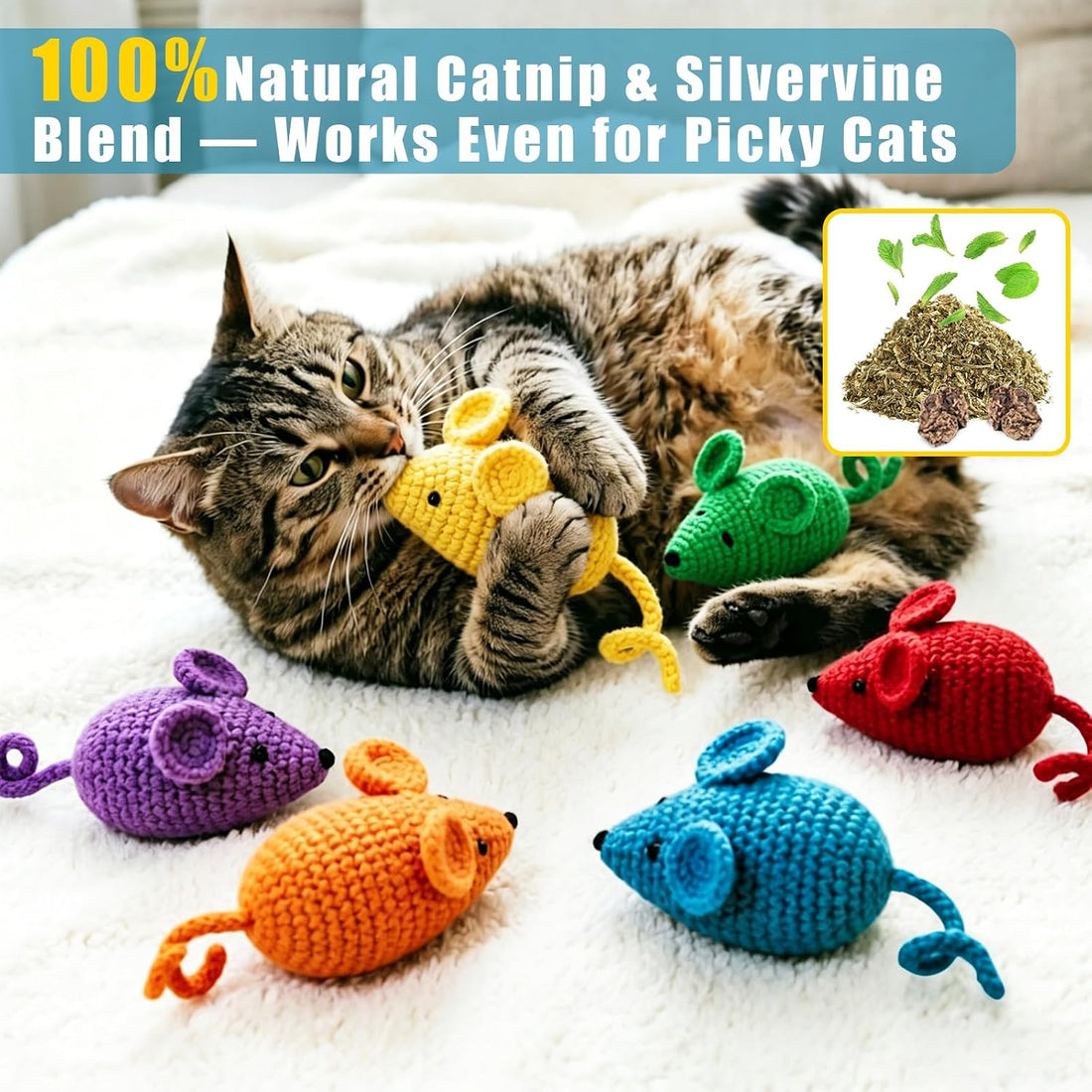 Retro Shaw Catnip Cat Toys Crochet Mouse, Pack of 6