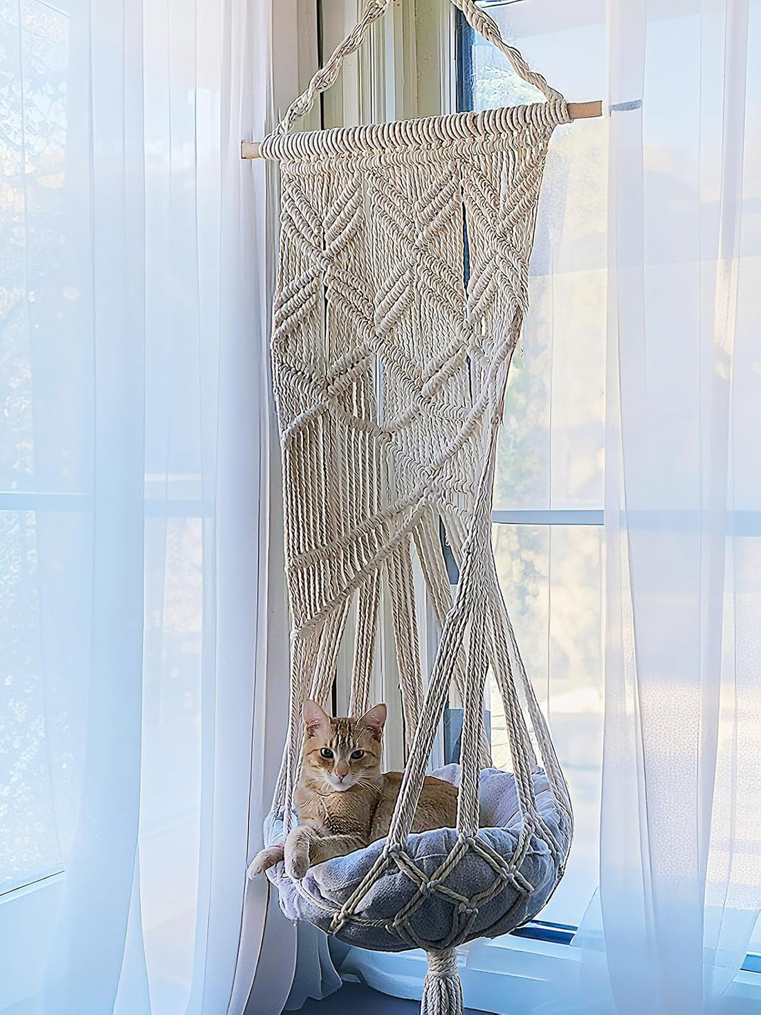 KARCEEY Macrame Cat Hammock Hanging Bed
