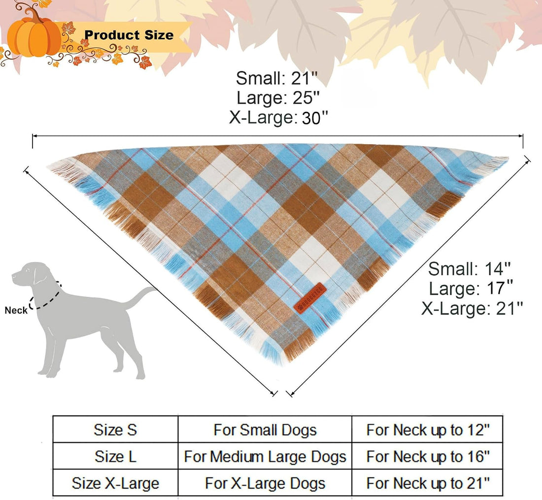 ADOGGYGO Fall Dog Bandana with Tassels Edges, Plaid Thanksgiving Scarf
