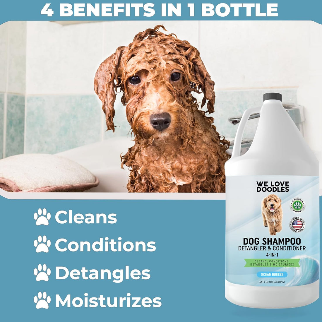 We Love Doodles Dog Shampoo Half Gallon, Cleans & Detangles, Ocean
