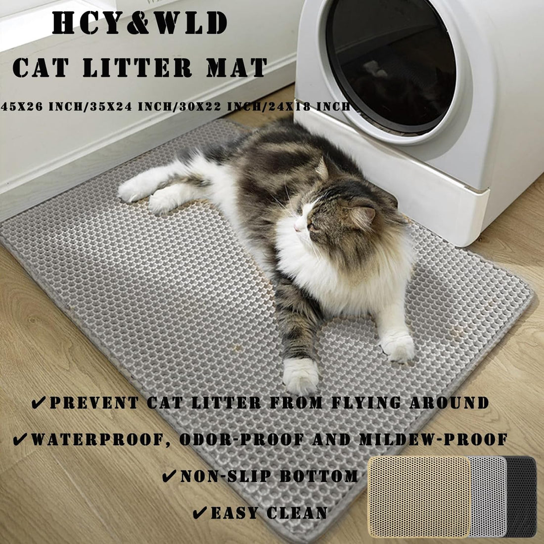 Cat Litter Mat, Double Layer Cat Litter Box Mat (24x18 Inch, Gray)