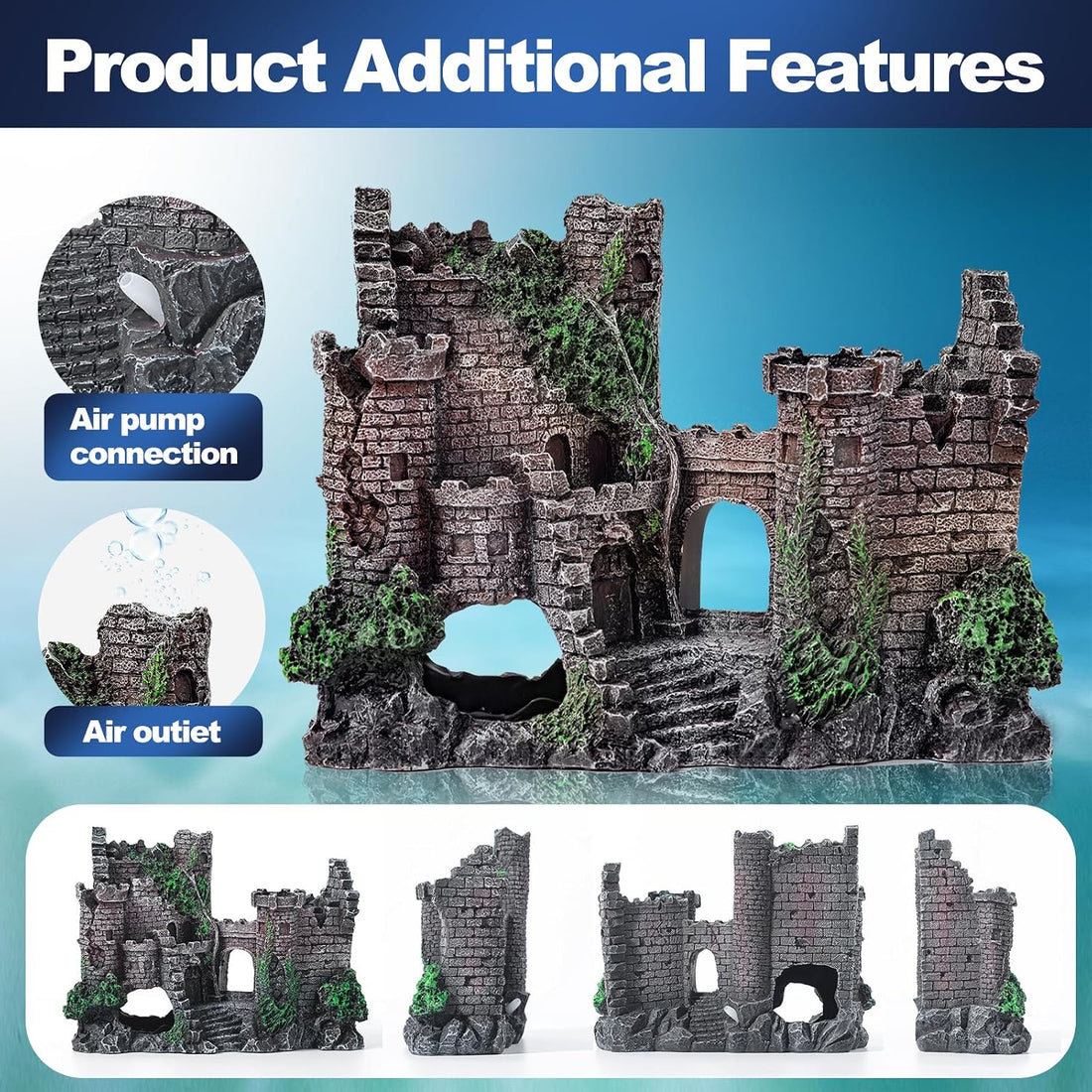 CousDUoBe 14 Pcs Aquarium Decorations Large Kit，Castle Fish Tank