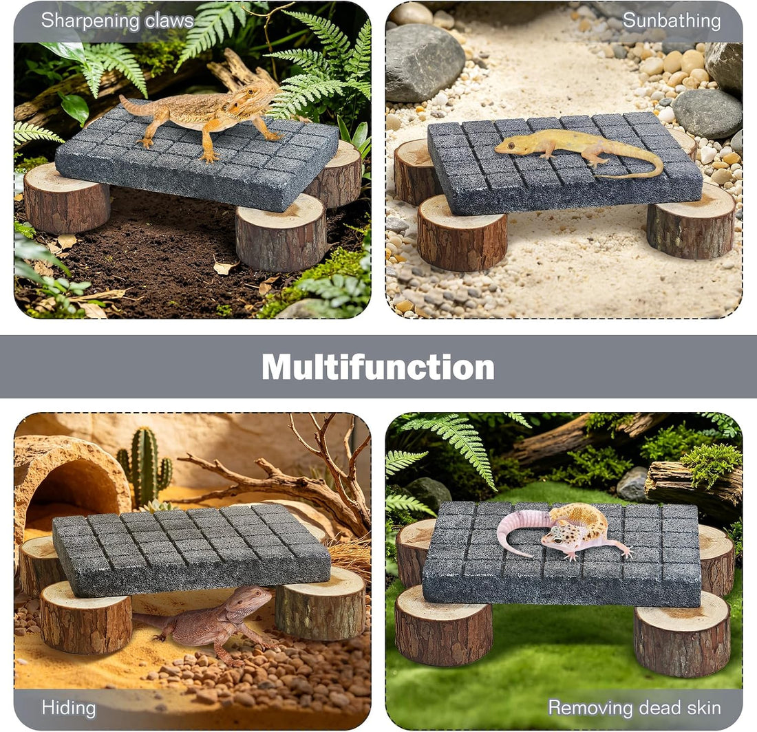 Lizard Scratching Pad, Volcanic Rock Basking Platform with Wooden