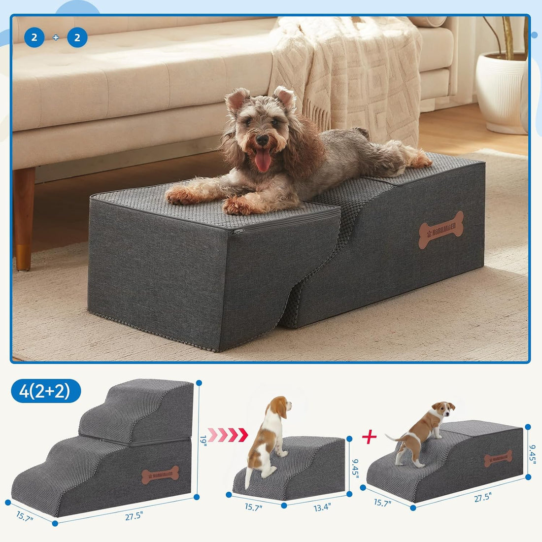 Dog Stairs 4 Steps for Small Dogs and Cats to Get on High Beds