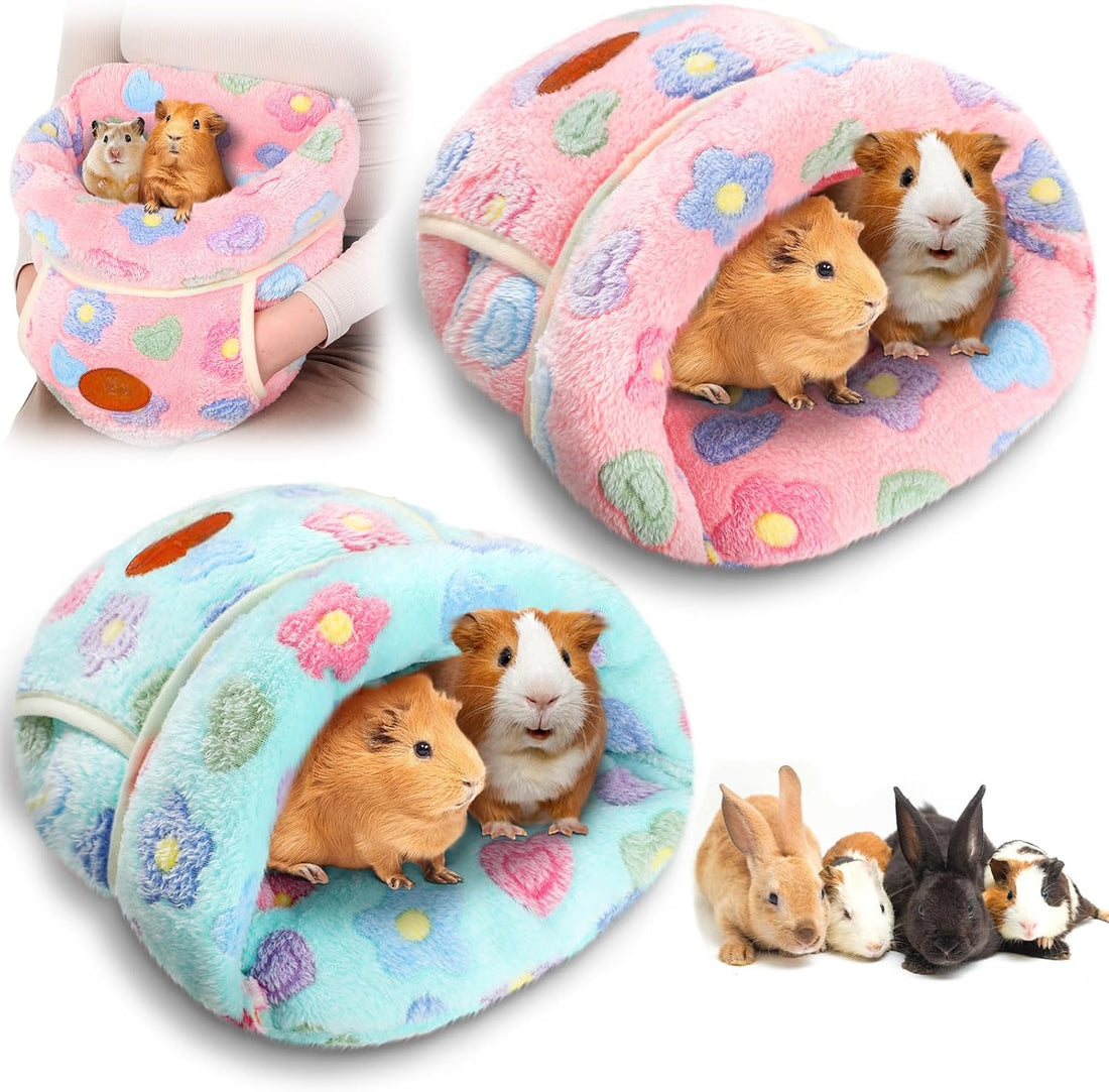 Wenqik 2 Pcs Guinea Pig Fleece Hideouts, Blue, Khaki, Star