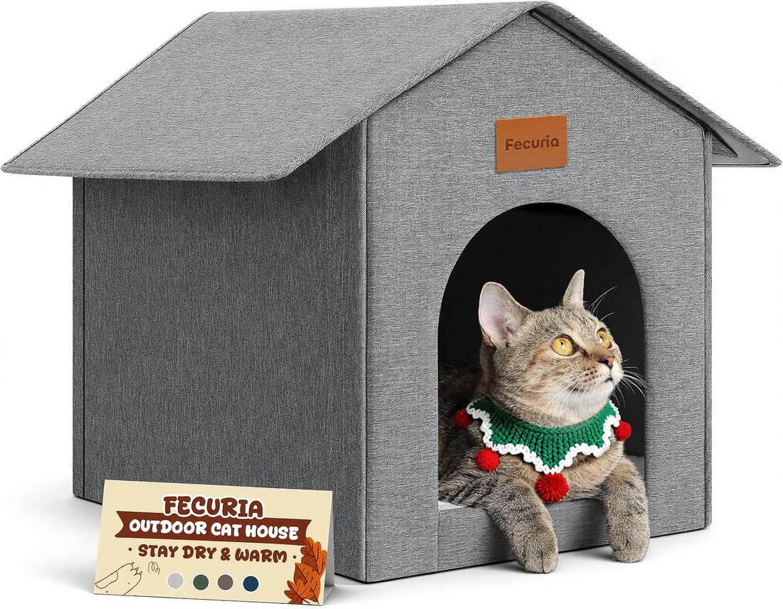 Insulated Outdoor Cat House Weatherproof Winter, Grey
