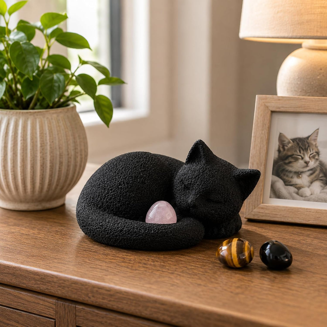 Black Cat Urn for Ashes with Crystal Stones Memorial Keepsake