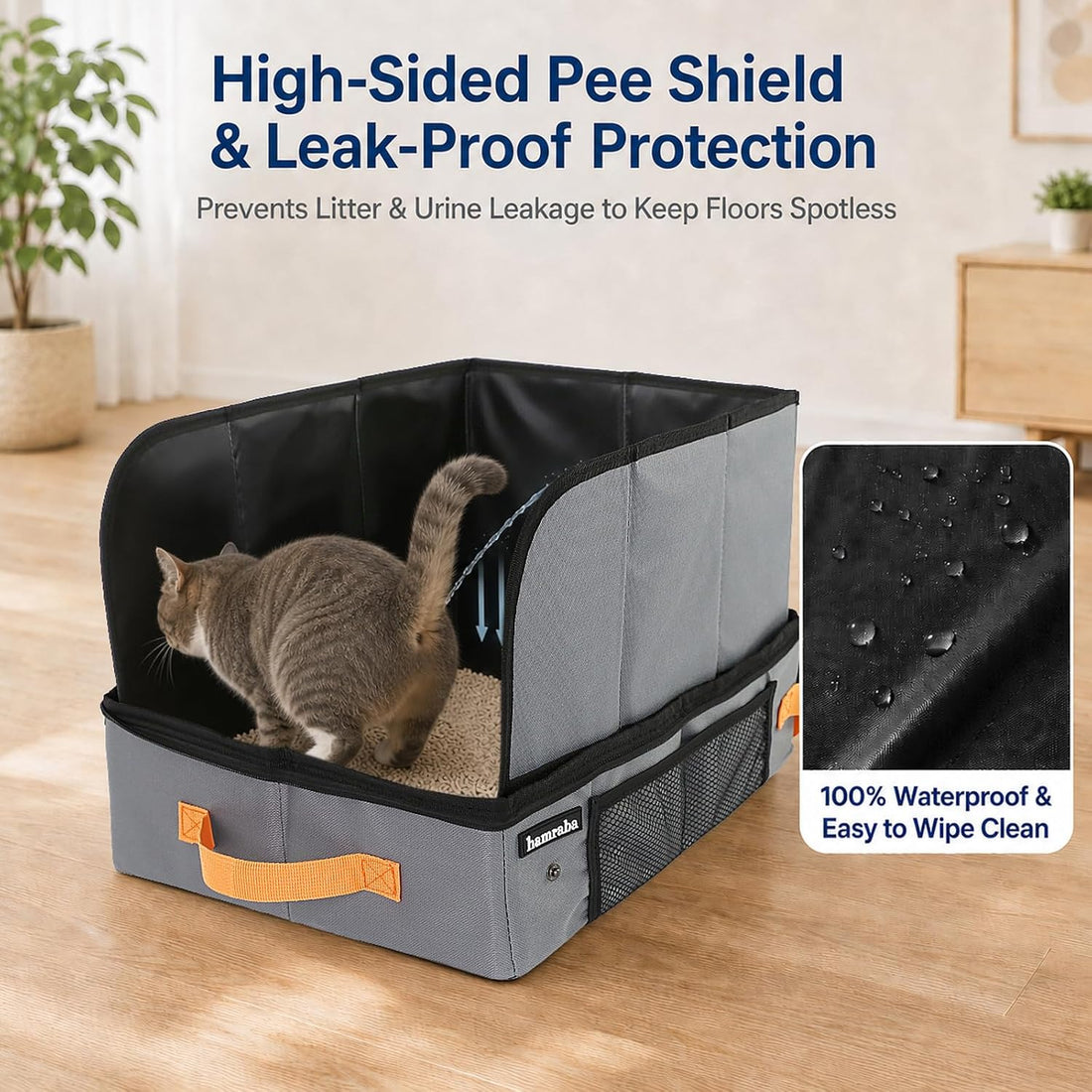 hamraba Large Travel Litter Box for Cats with High Side Shield