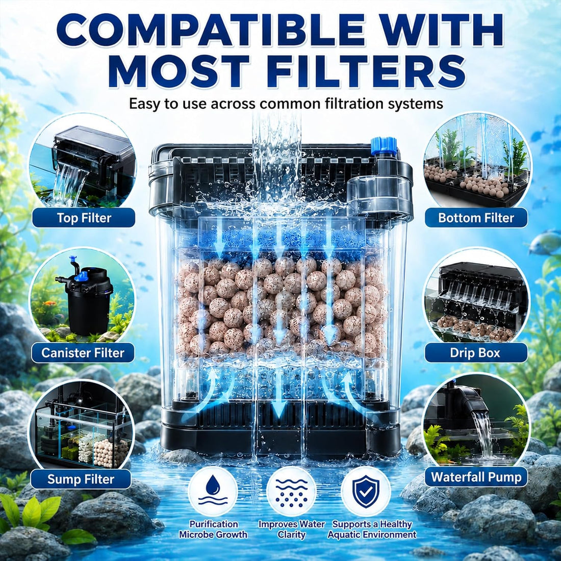 Sukh 15oz Ceramic Bio Balls - Aquarium Fish Tank Filter Media