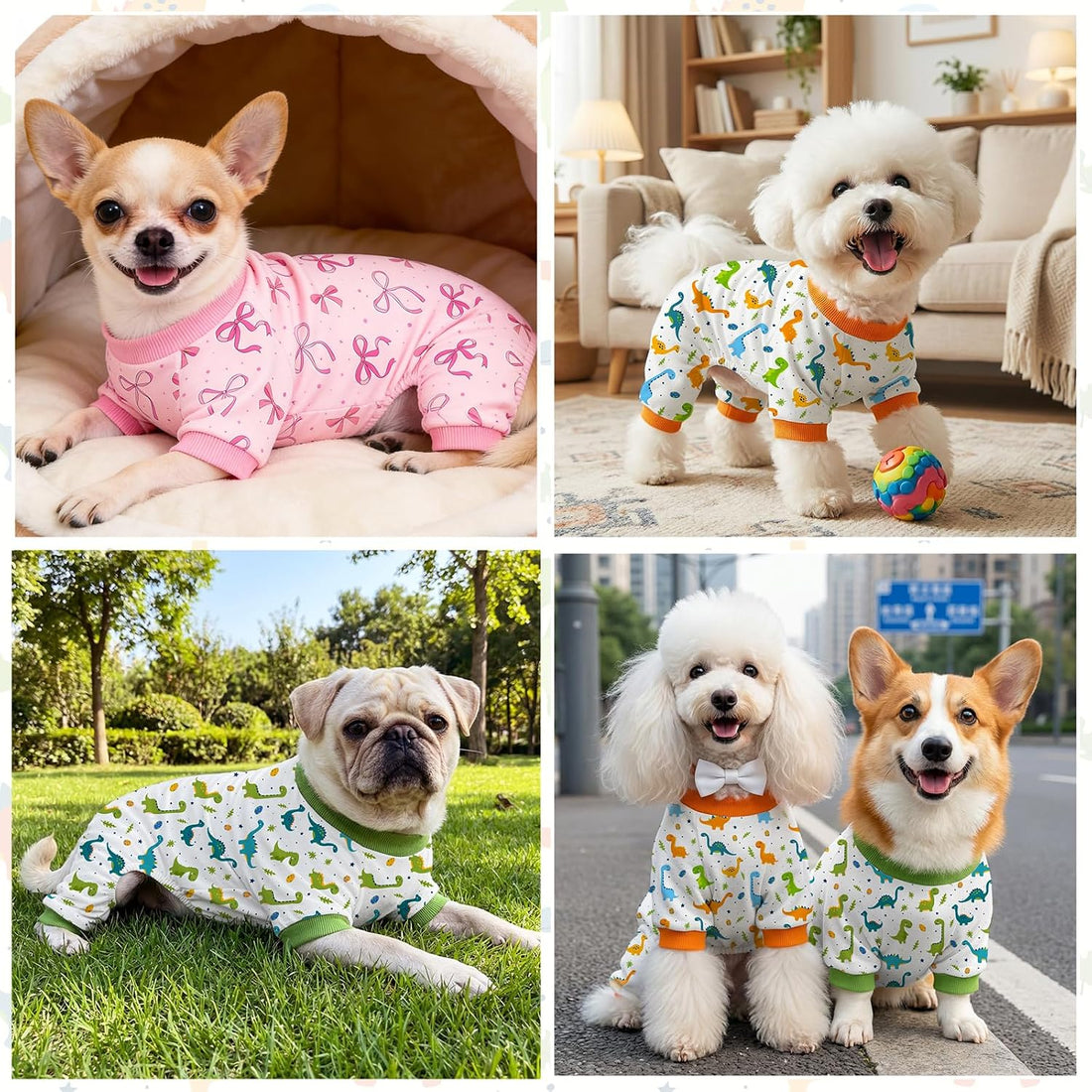 Dog Pajamas for Small Medium Dogs Pjs Pink Bow Dog Onesie Breathable