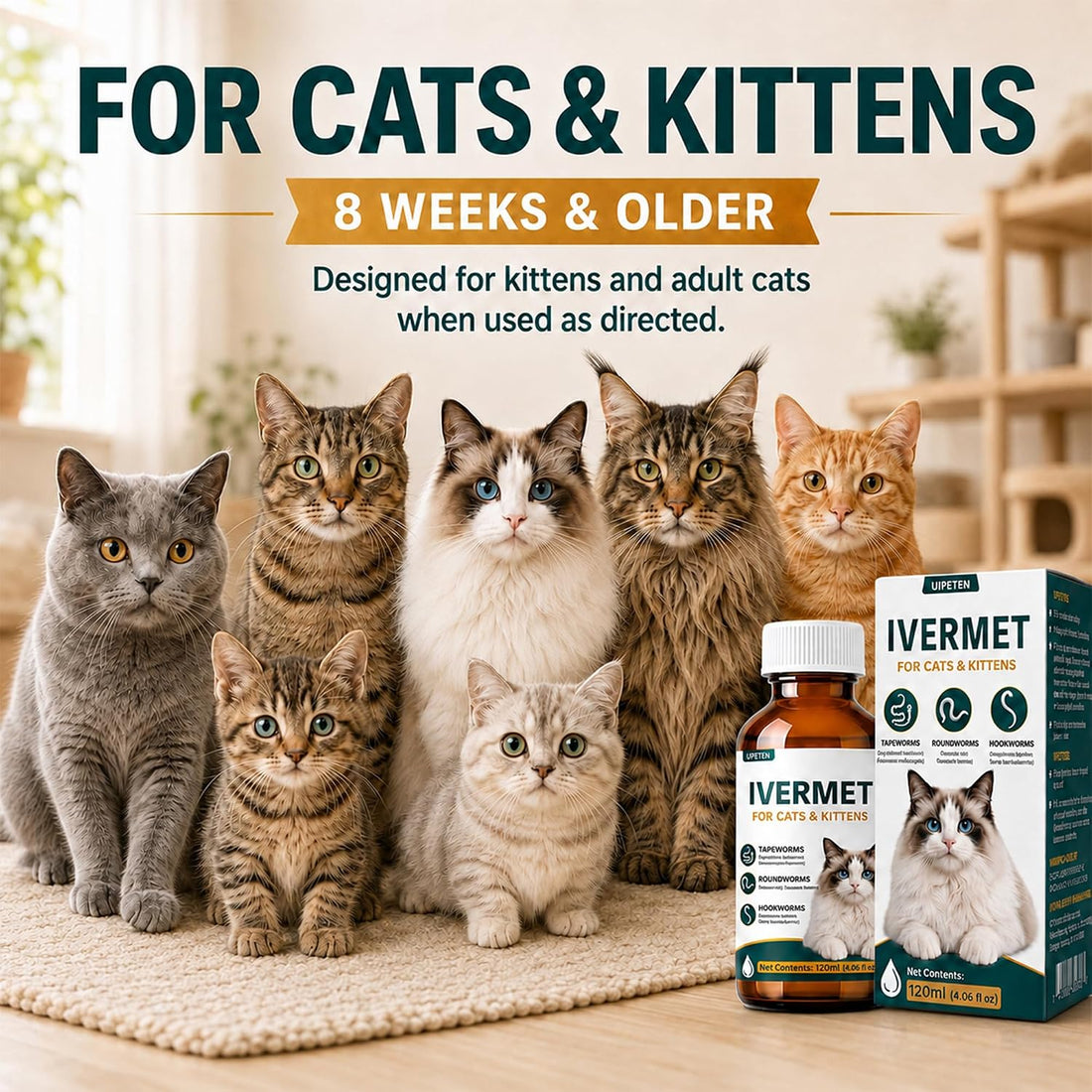 Cat Dewormer Broad Spectrum Dewormer for Cats & Kittens for Tapeworms