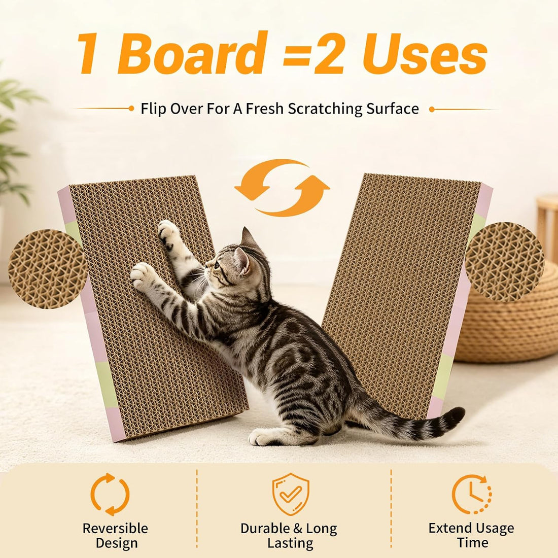 5-Pack Reversible Cat Scratcher Pad, Durable Scratching Board