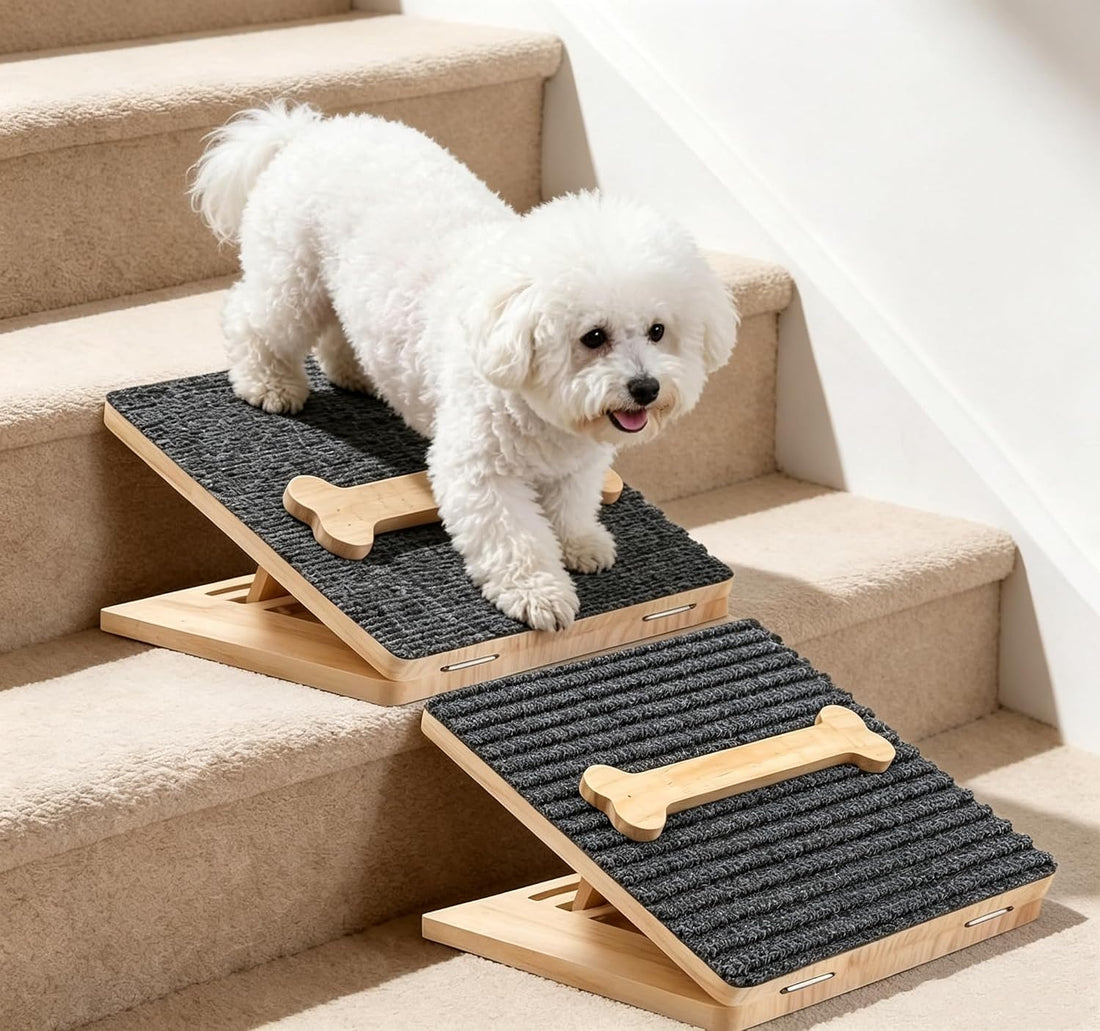 Dog Ramp for Stairs,2 Pack Adjustable Foldable Wooden Pet Steps
