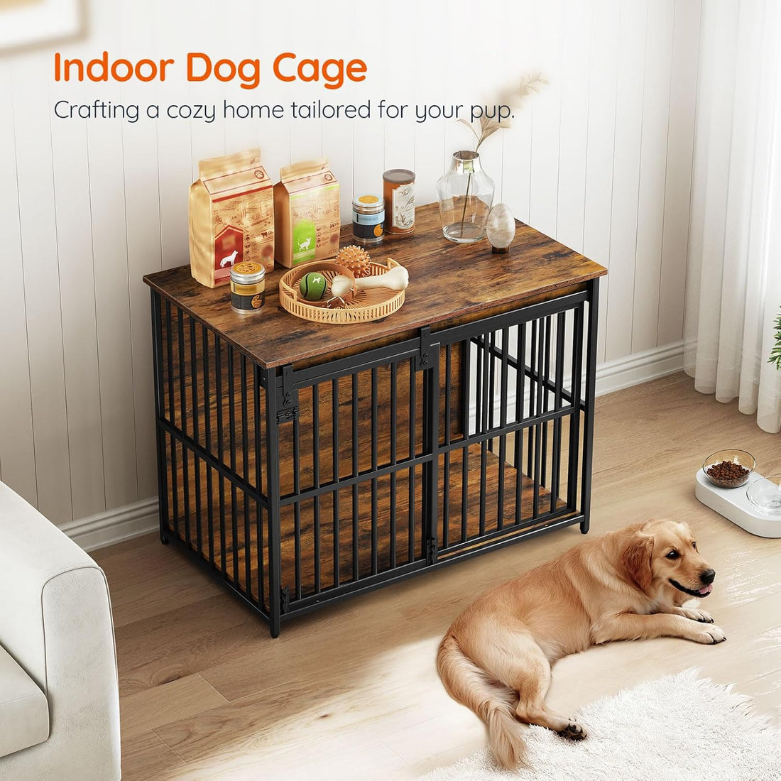 HOOBRO Dog Crate Furniture, 36.6" Heavy Duty Dog Kennel with Sliding