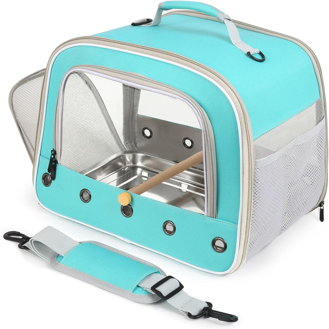 Bird Transport Carrier for Large Bird with Perch Stand Tray and Grate