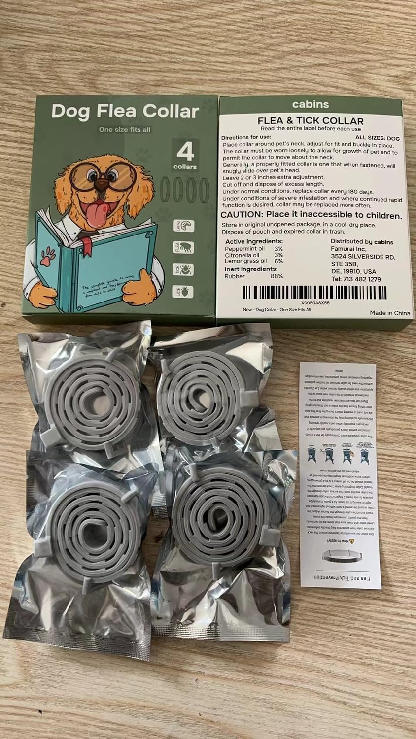 Flea and Tick Prevention for Dogs - Flea Collar - 4 Count - Adjustable