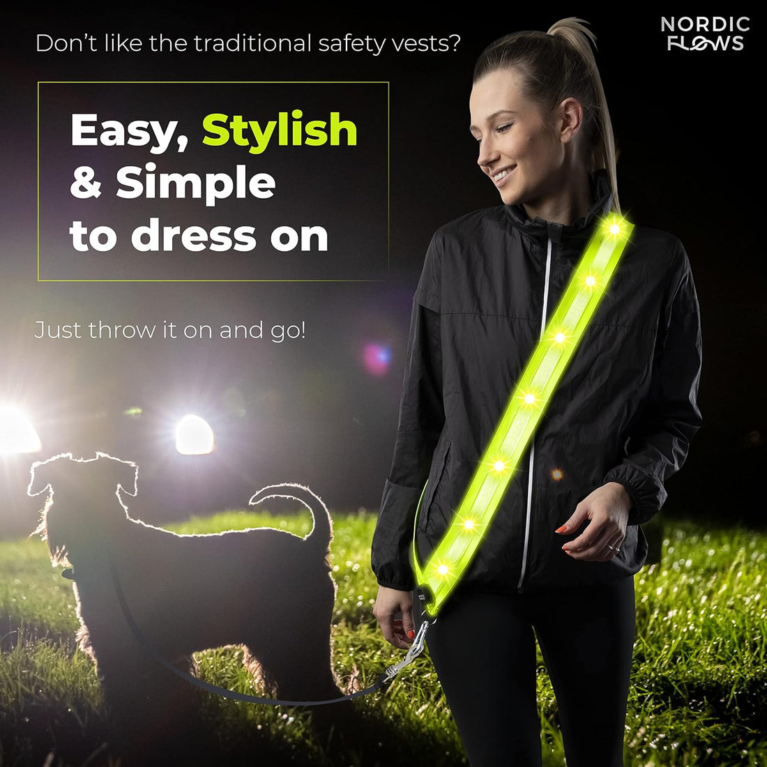 Rechargeable LED Reflective Sash for Night Walking