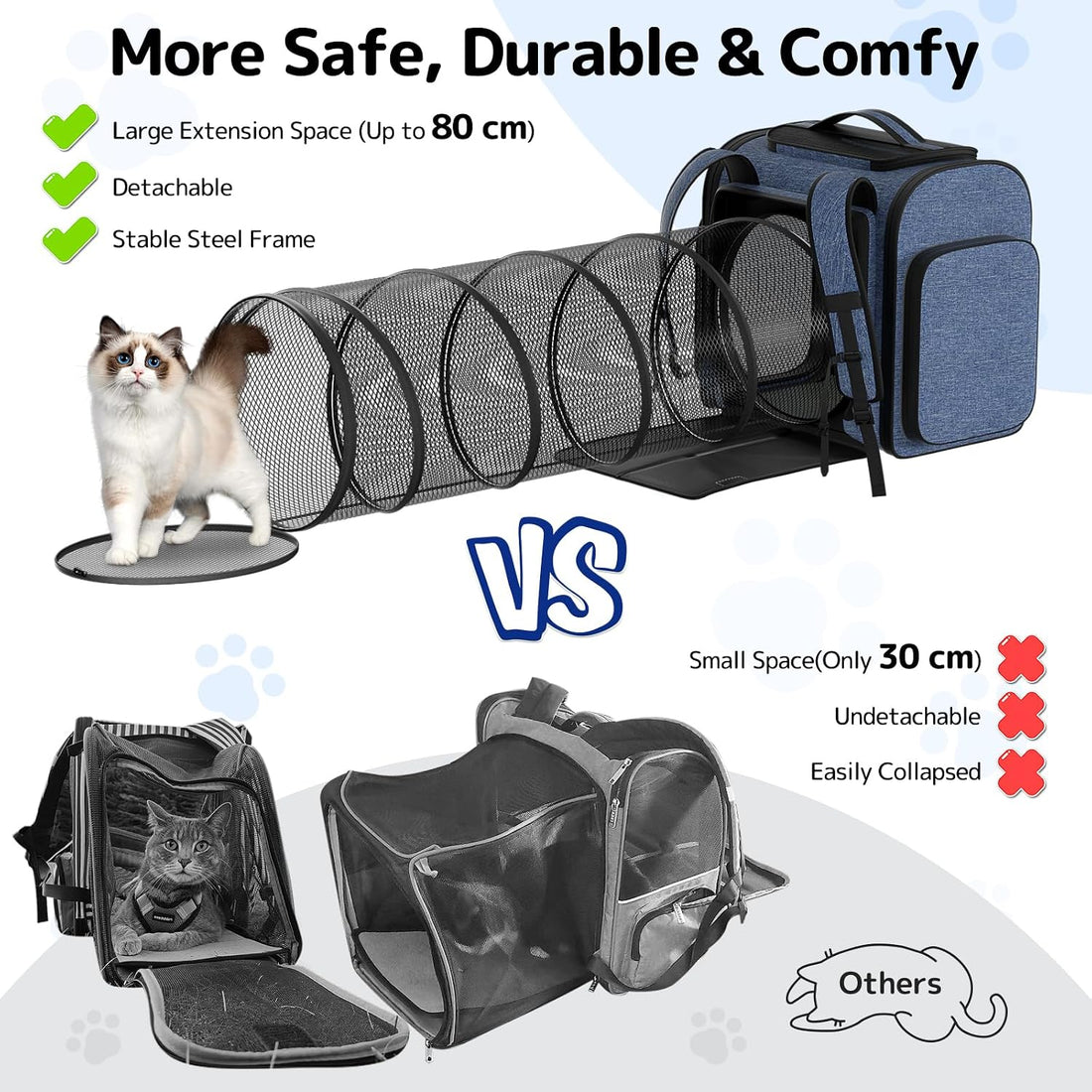 Pawtners Cat Backpack with Play Tunnel, Design for Carrying Playing
