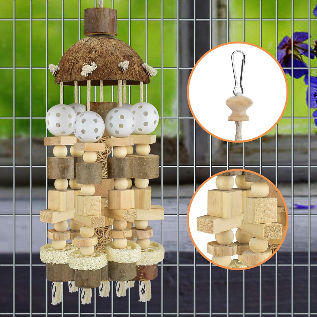 KATUMO Bird Toy, Large Parrot Natural Wooden Blocks Chewing Toy Suits