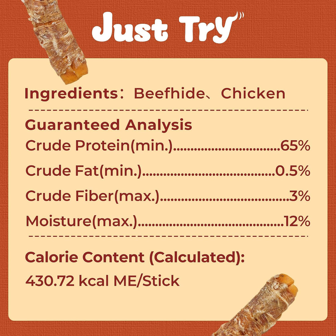Just Try 2 Packs 13" Large Size Chicken Wrapped Rawhide Dog Chew