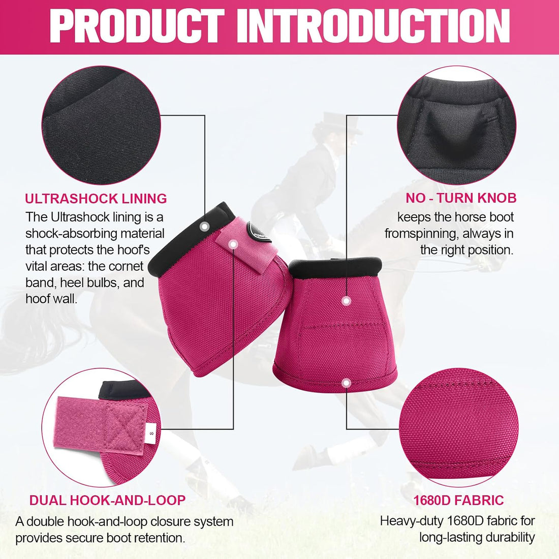 Horse Bell Boots for Outdoor Sports(Raspberry, XL)