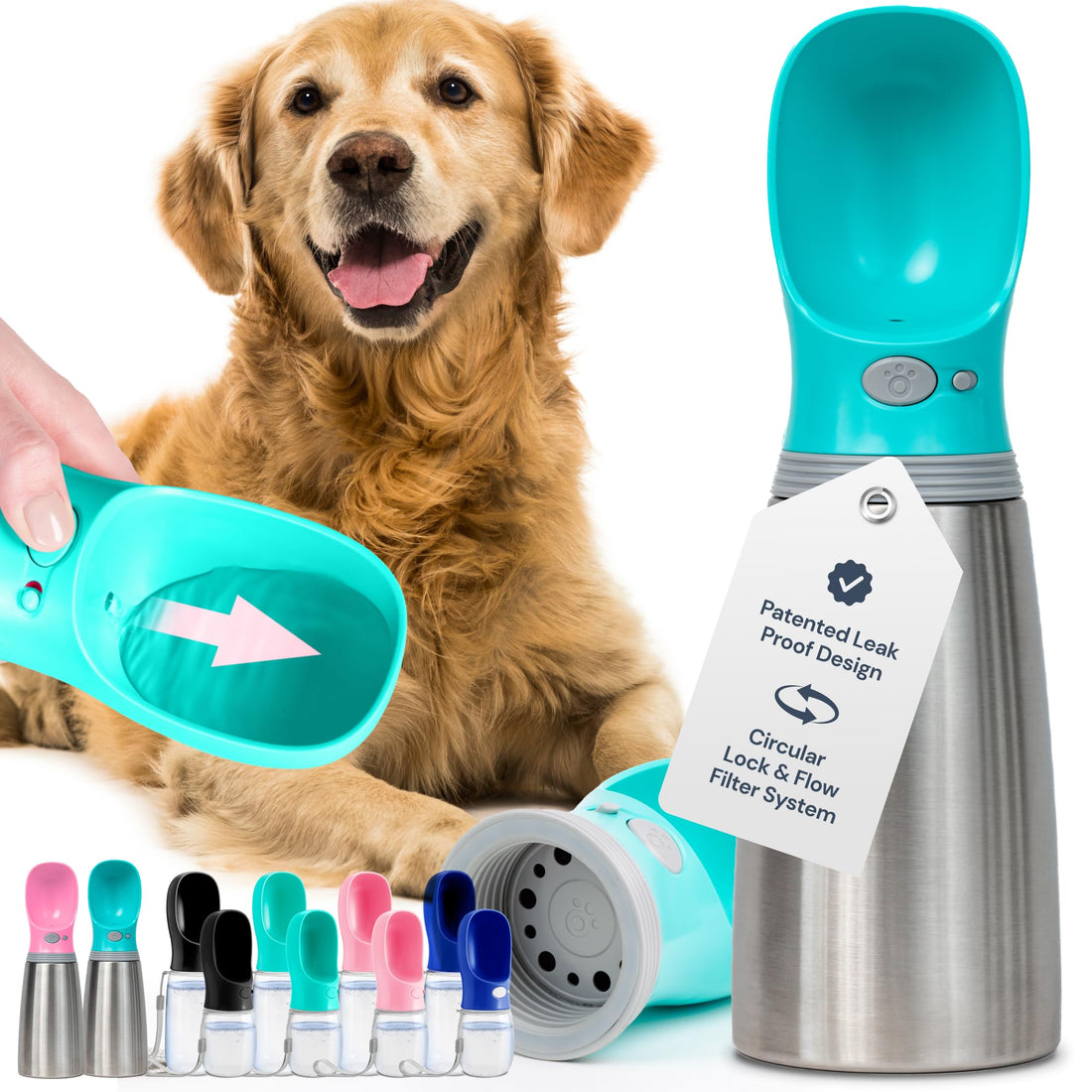 MalsiPree Leak Proof Stainless Steel Portable Dog Water Bottle - 24 oz