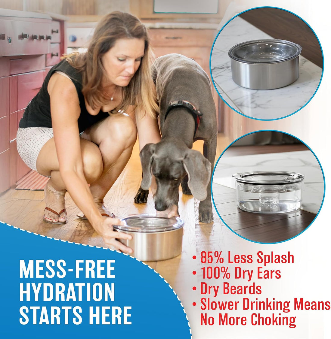 Slopper Stopper Tritan Plastic Dripless Water Bowl with Lid