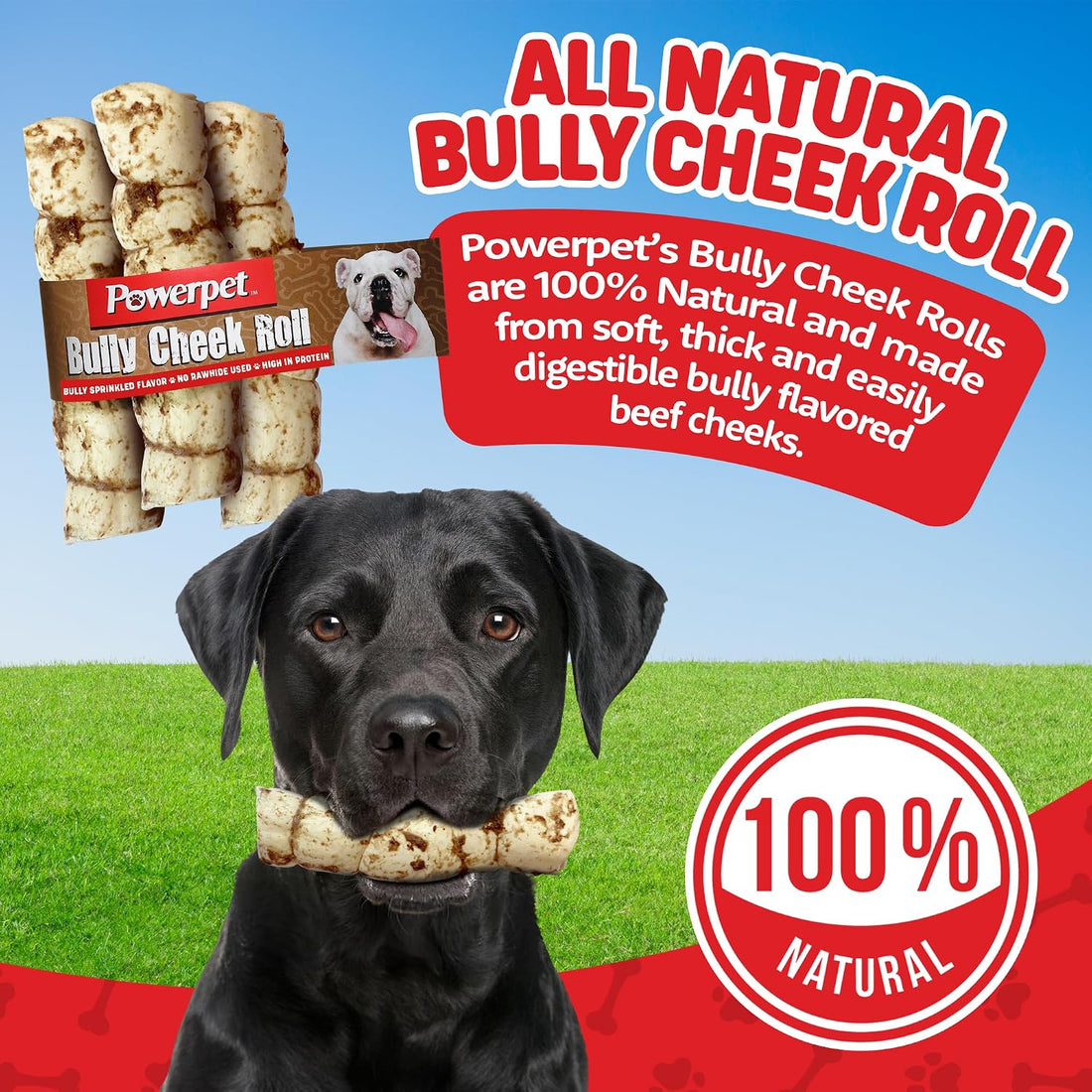 Powerpet Treats Bully Beef Cheek Rolls for Dogs - Bully Sprinkled, 1pc