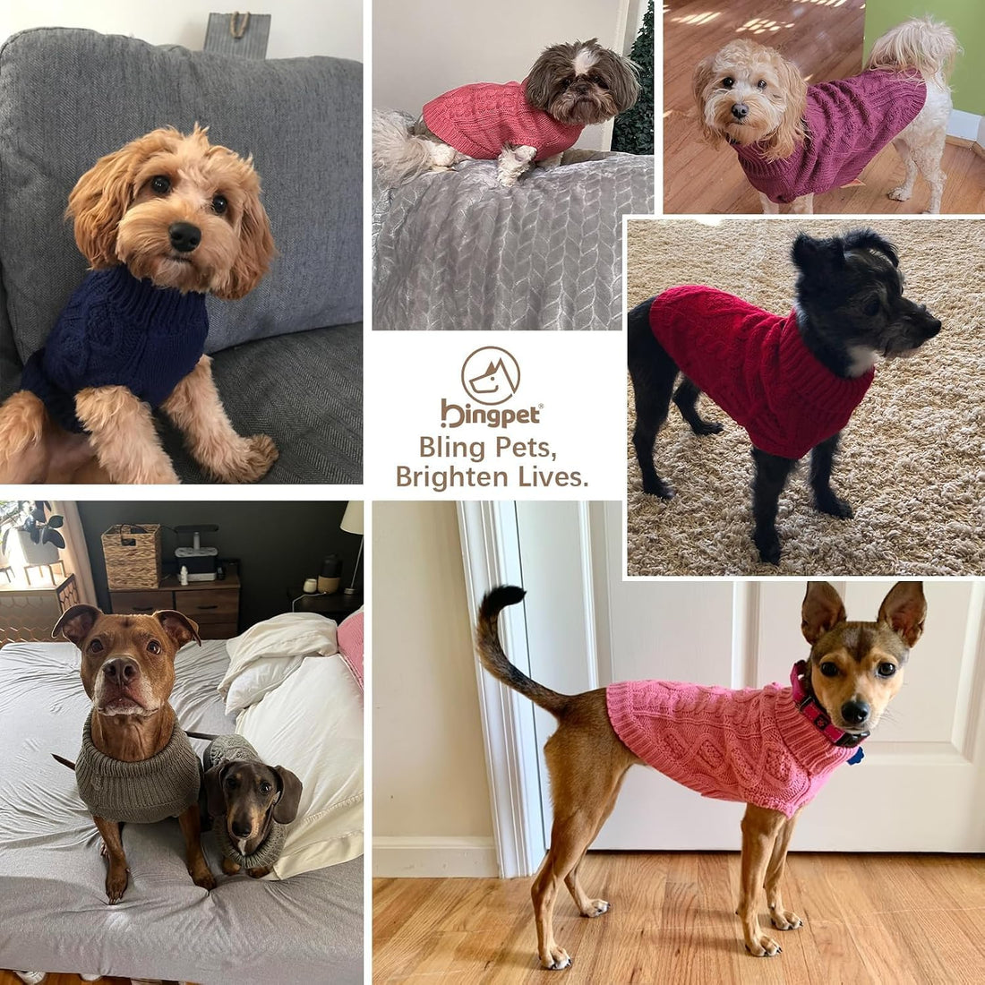 BINGPET Dog Sweater for Small Medium Dogs, Turtleneck Knitted Clothes