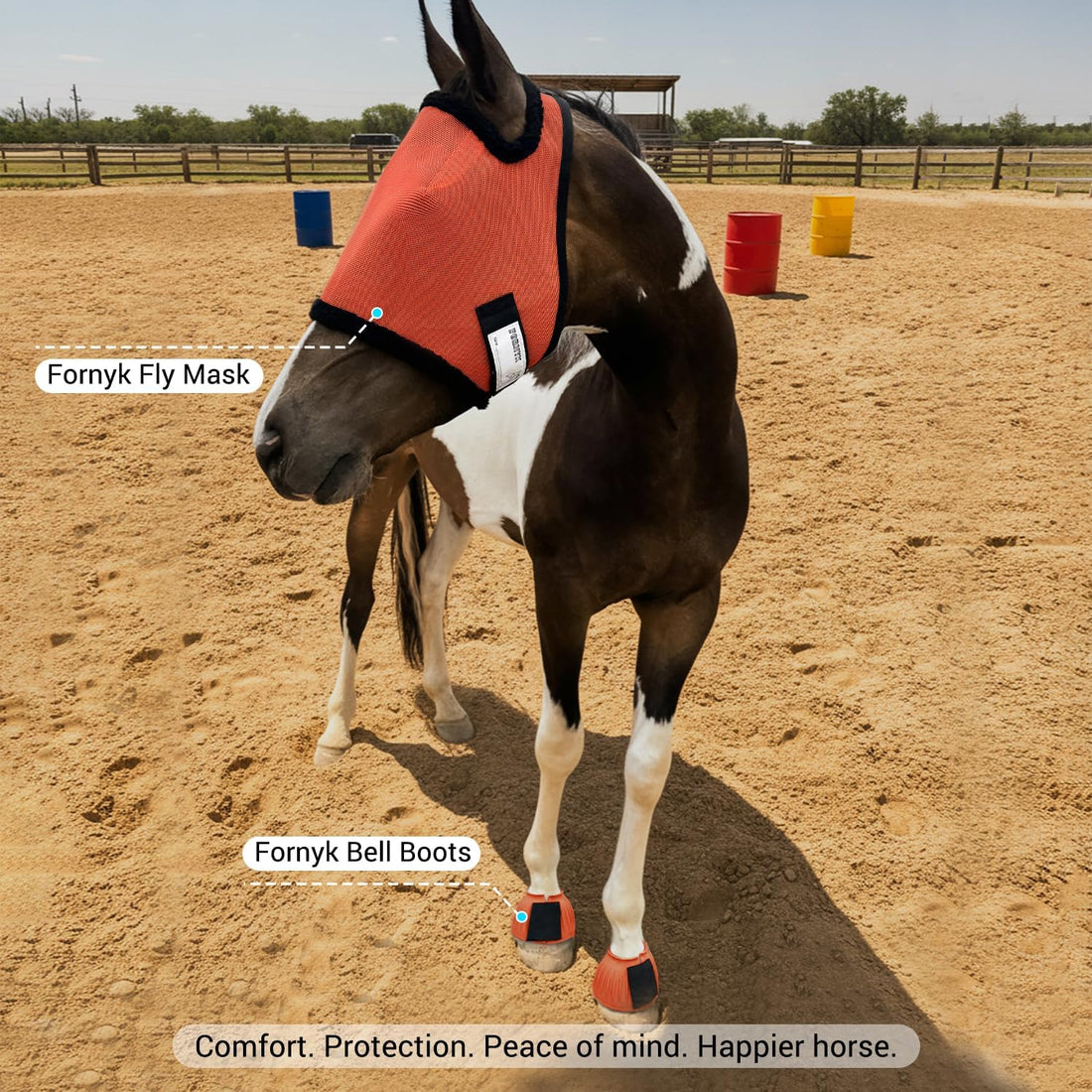 Fly Mask Without Ears for Horses, UV Block & No-Rub (Orange, L)