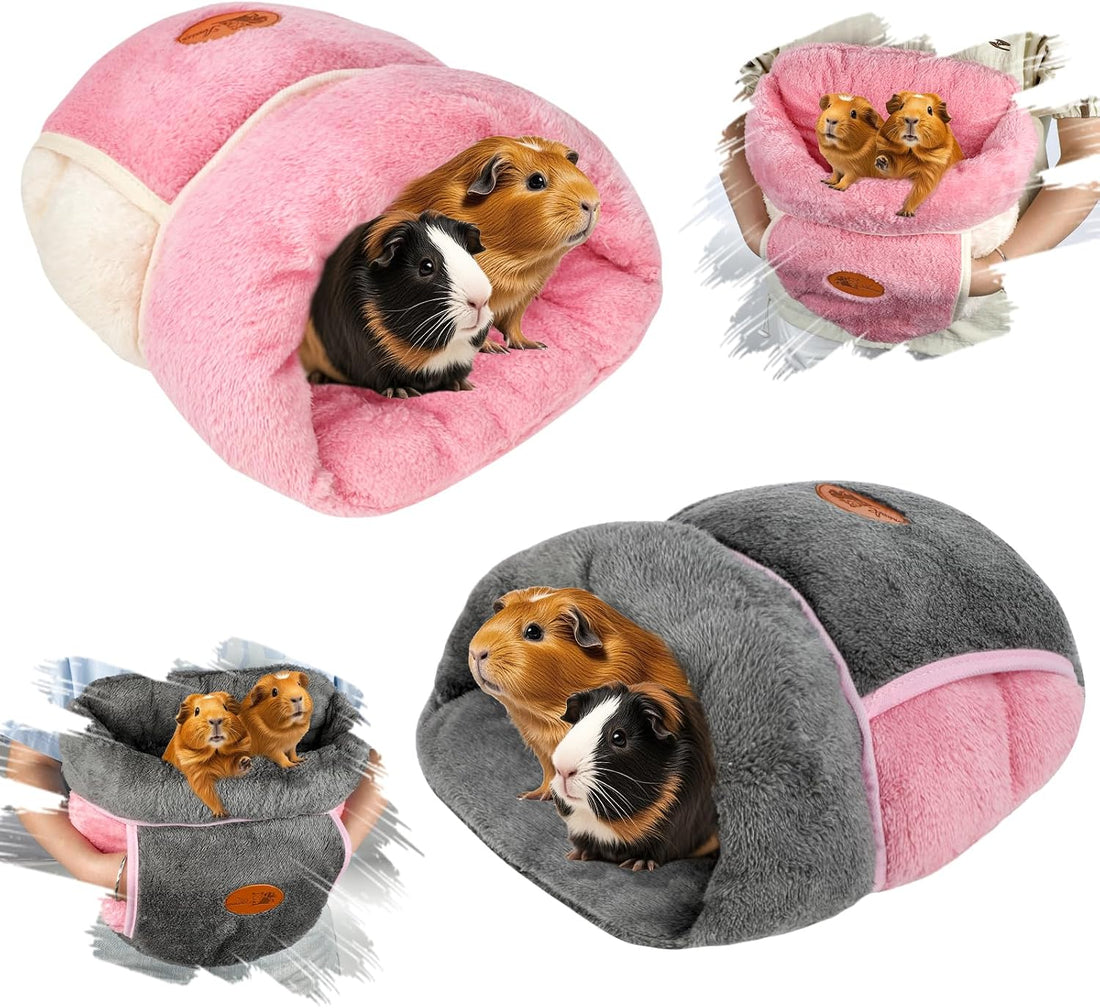 YUEPET Guinea Pig Bed, Warm Fleece Slipper-Shaped Cuddle Cave, Grey