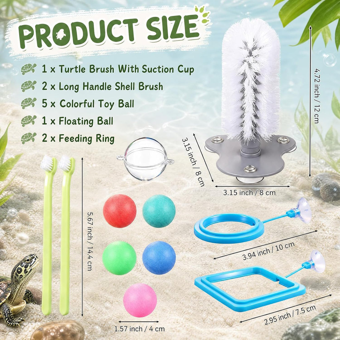 Sosation 11 Pcs Turtle Tank Accessories Turtle Brush Toy Cleaner