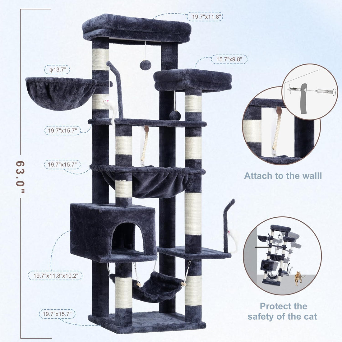 Gitelsnour Cat Tree, Cat Tower for Large Cats with 2 Big Platforms