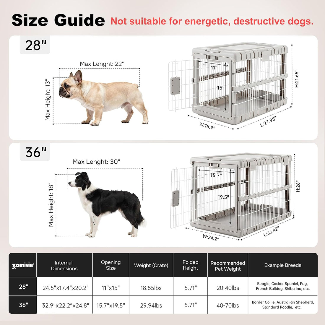 ZOMISIA Collapsible Dog Crate for Dogs