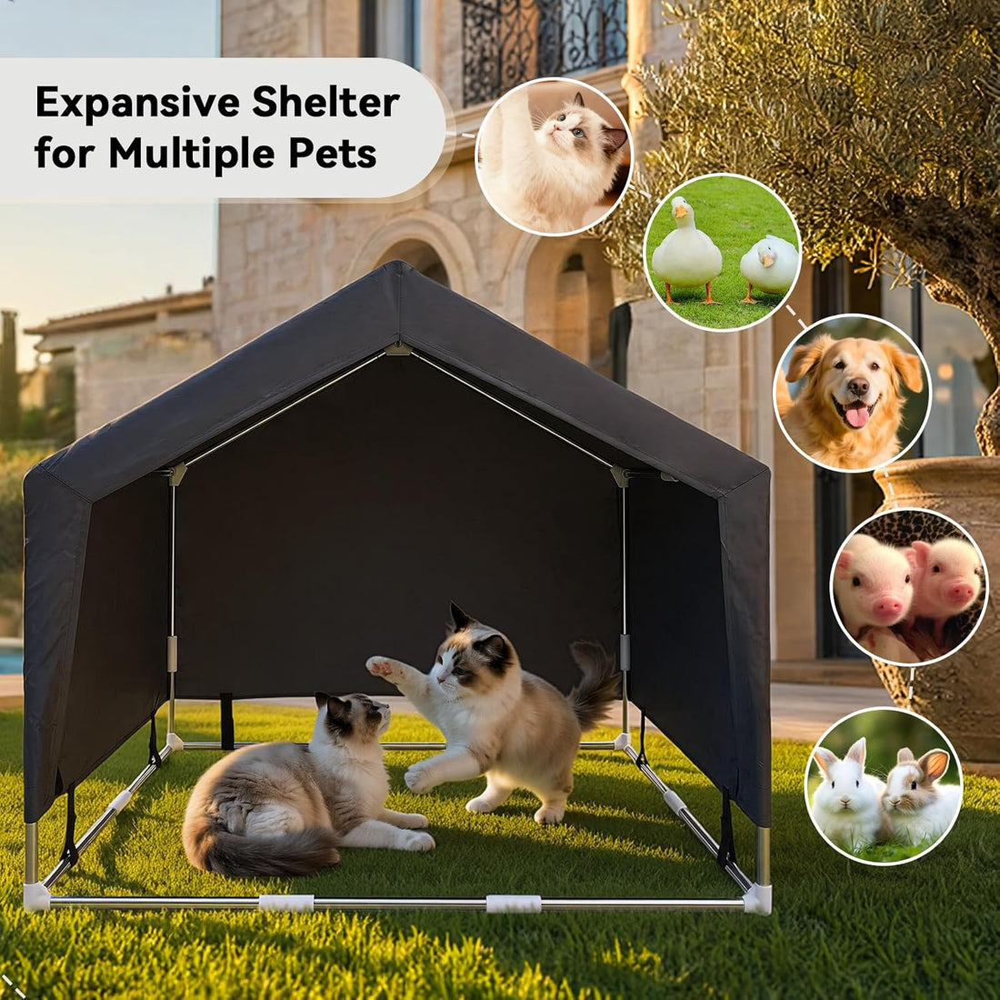 Outdoor Dog House Tent, Stainless Steel Frame Dog Shade Shelter
