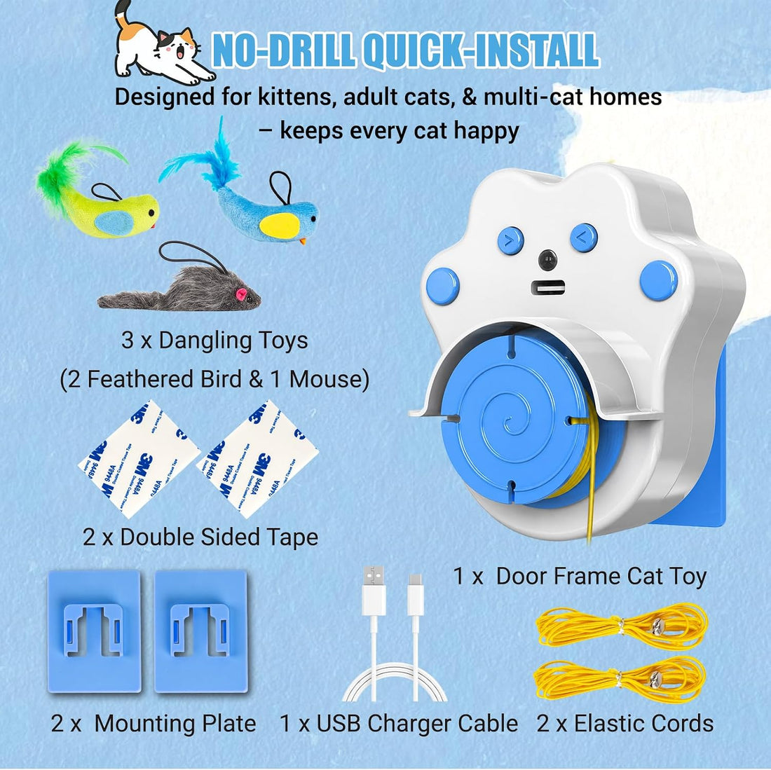 Interactive Cat Toy for Indoor Cats, Rechargeable Door Hanging Cat Toy