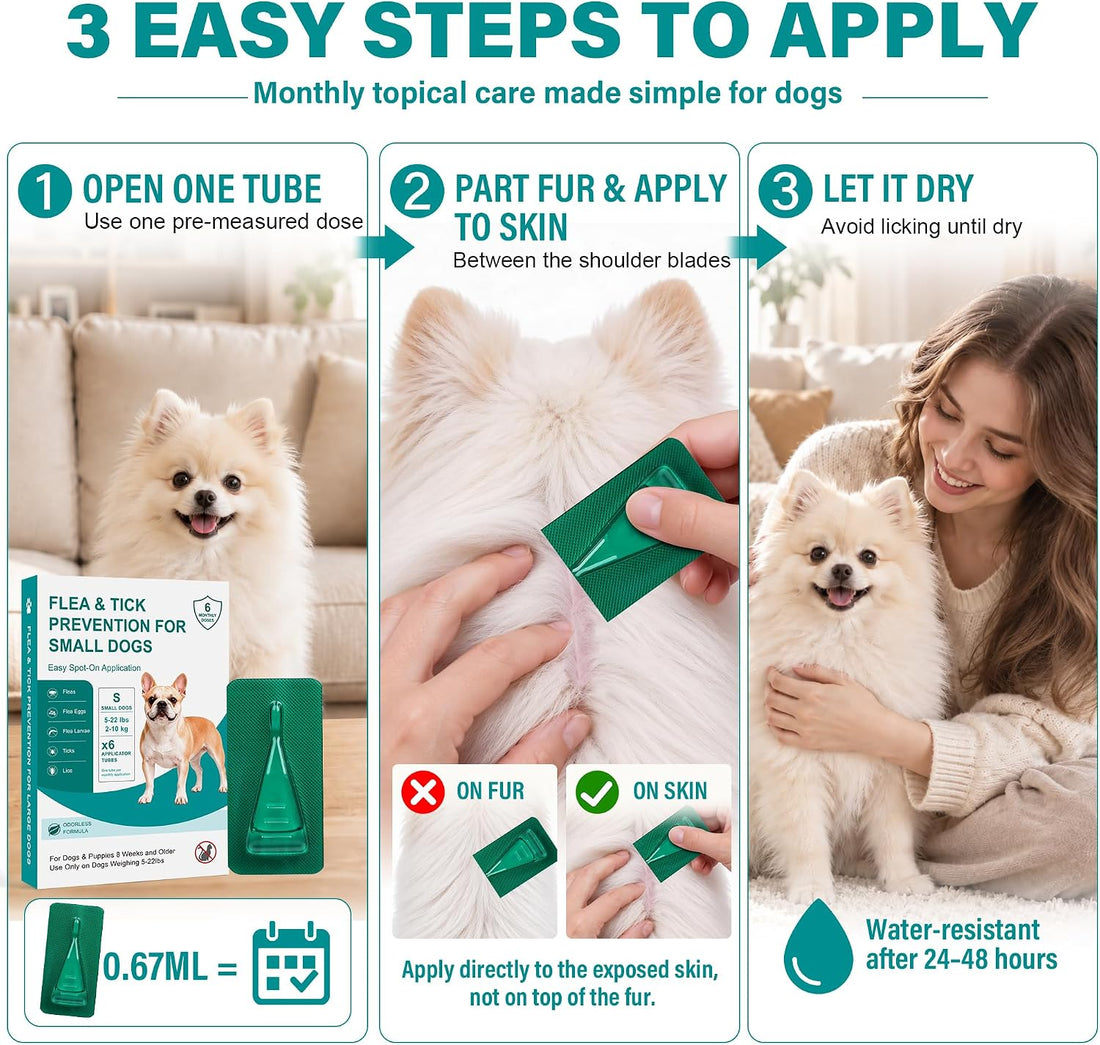 Flea and Tick Preventative for Dogs 5-22 lbs, Topical Flea Drops