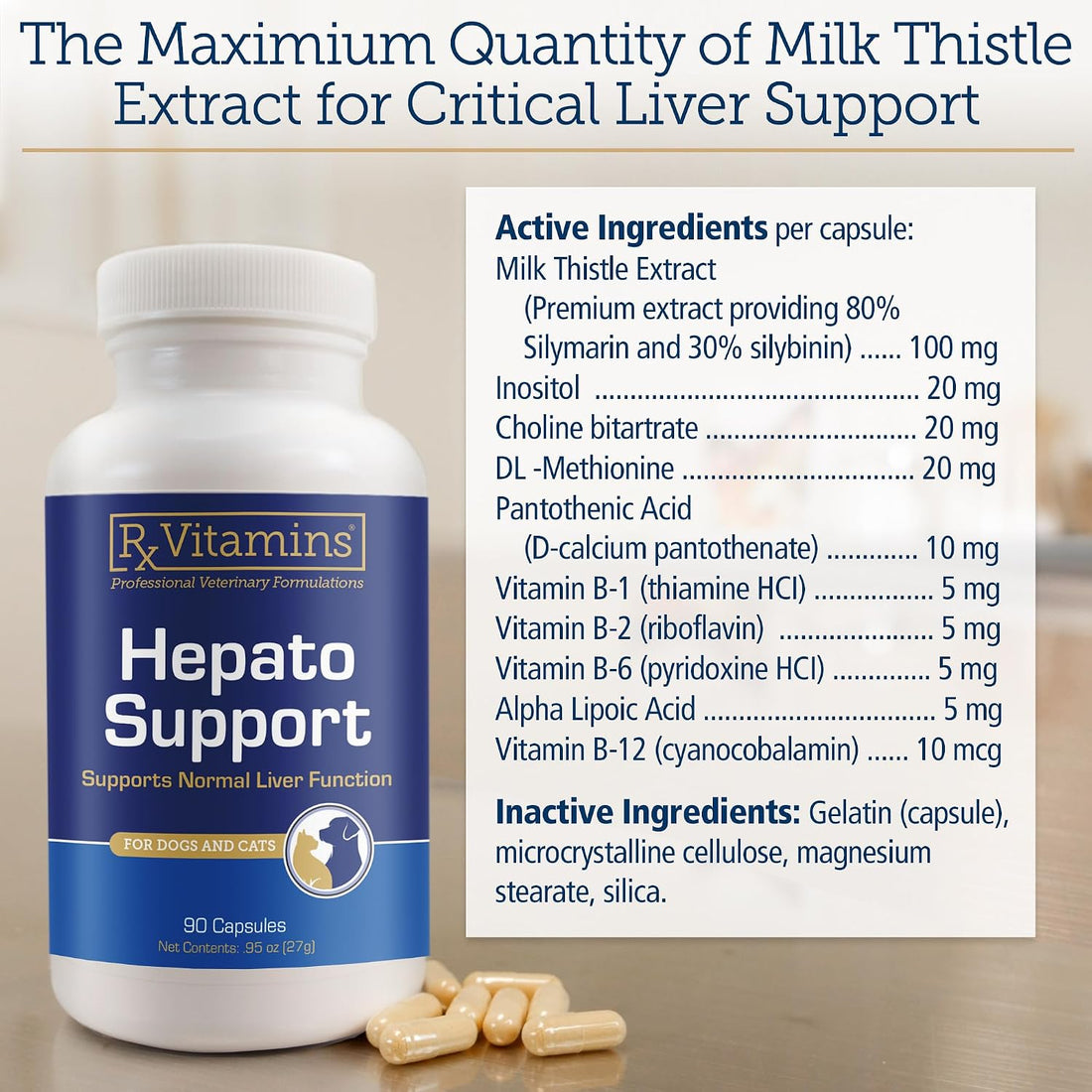 Rx Vitamins Hepato Support for Dogs & Cats - Liver Supplement - 90ct