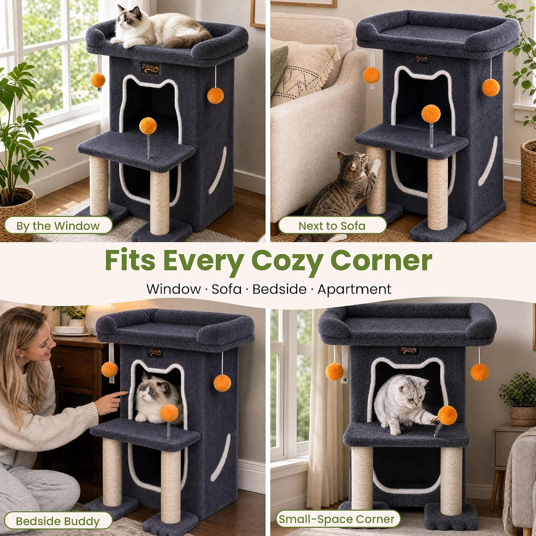 Small Cat Tree Tower Scratching Post for Indoor Cats Large Adult