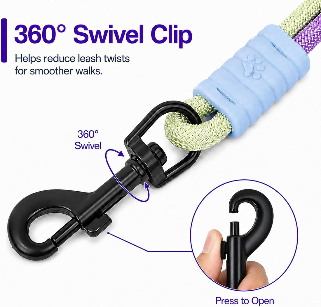 Hands Free Dog Leash, Double Handle Leash 5.5FT Purple-Green