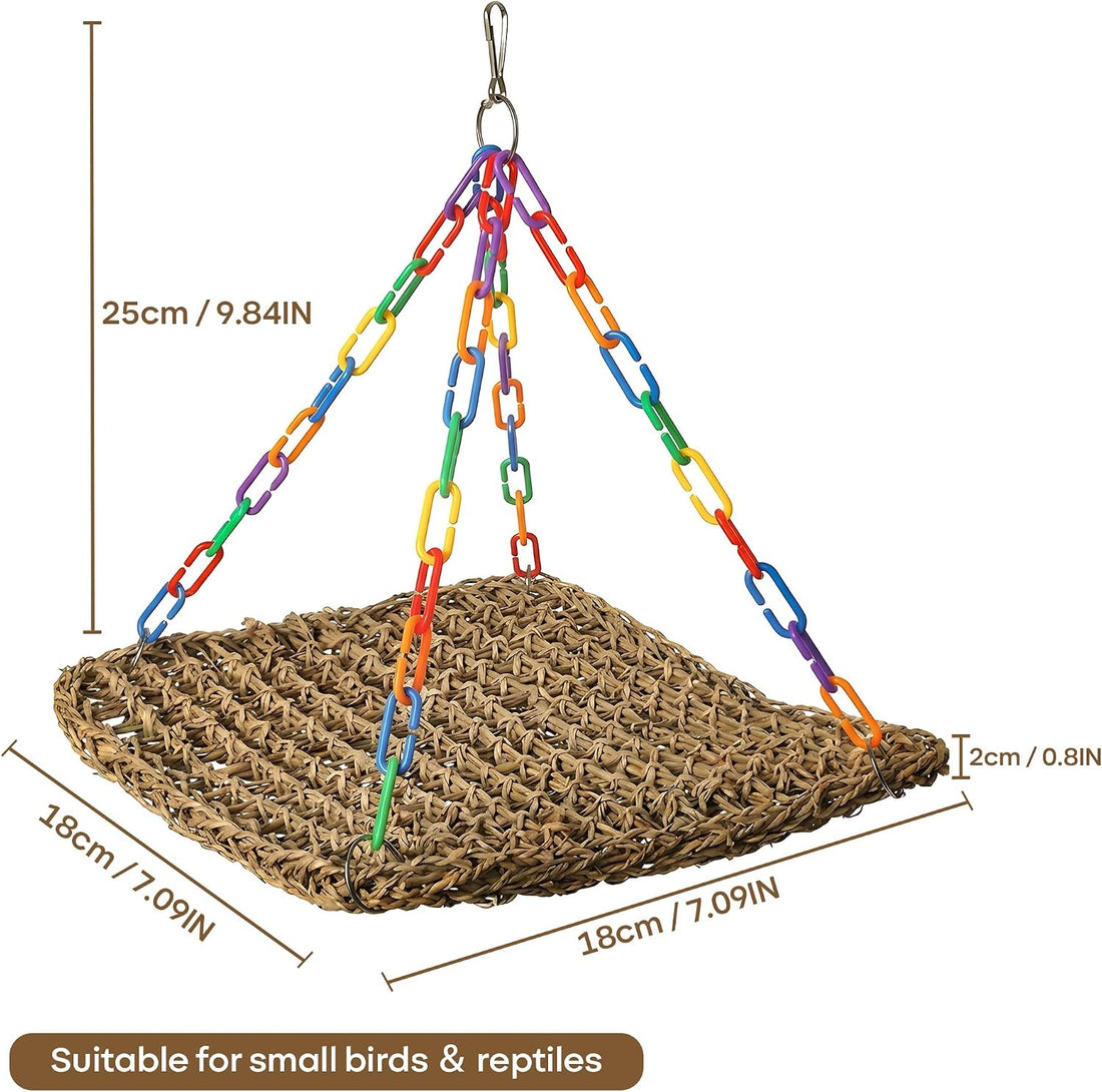 Natural Grass Bird Hammock, Climbing Perch for Pets