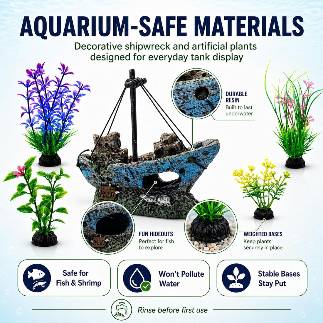 7 Pcs Shipwreck Aquarium Decorations Aquarium Plants for Fish Tank