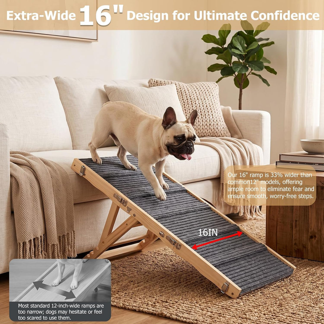 Wooden Dog Ramp for Couch, Small Dog Ramp for Bed Sofa
