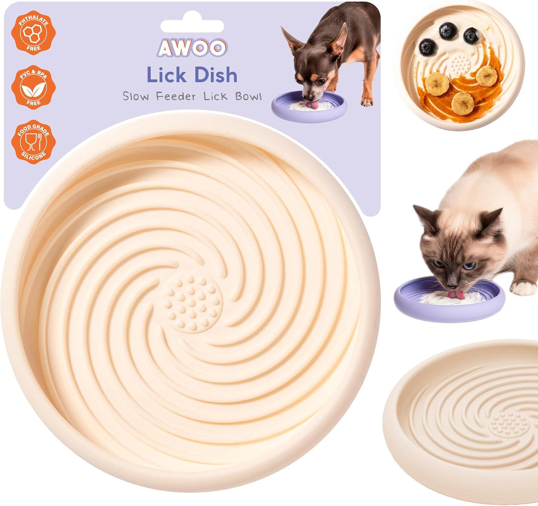 Awoo Lick Dish Silicone Dog & Cat Lick Mat Slow Feeder Dish