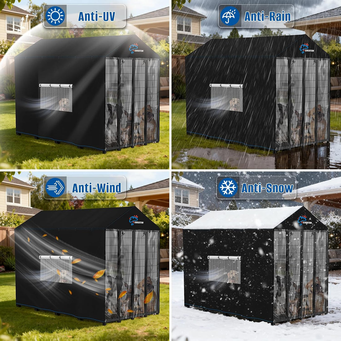 SIRUITON Outdoor Dog Kennel Cover,600D Full Coverage Waterproof