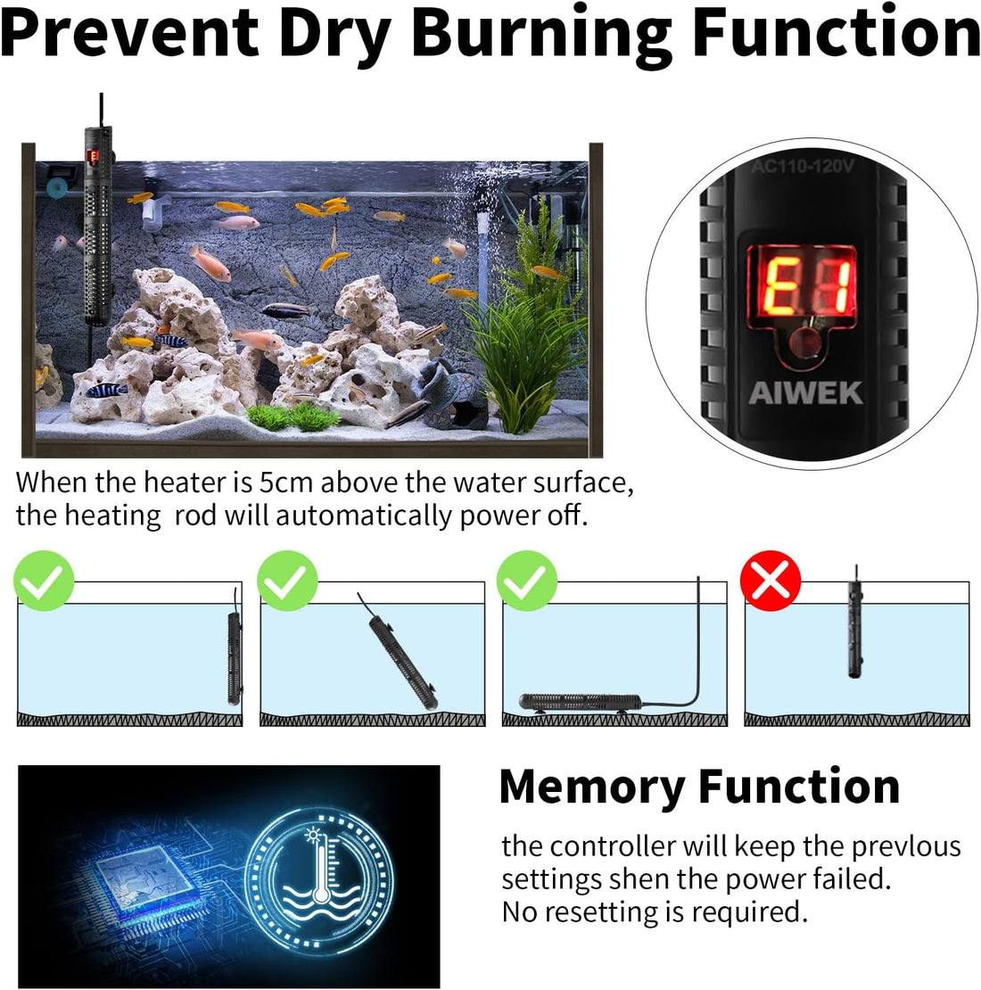 Aquarium Heater 300W Upgraded Fish Tank Heater With Leaving Water