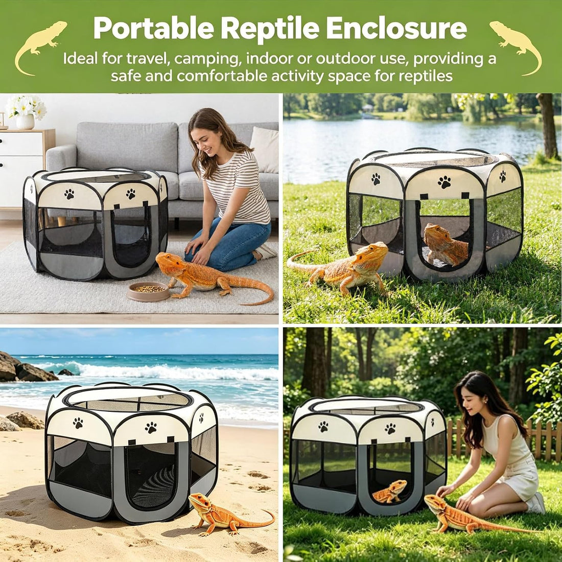 Bearded Dragon Playpen, Foldable Portable Reptile Exercise Pen
