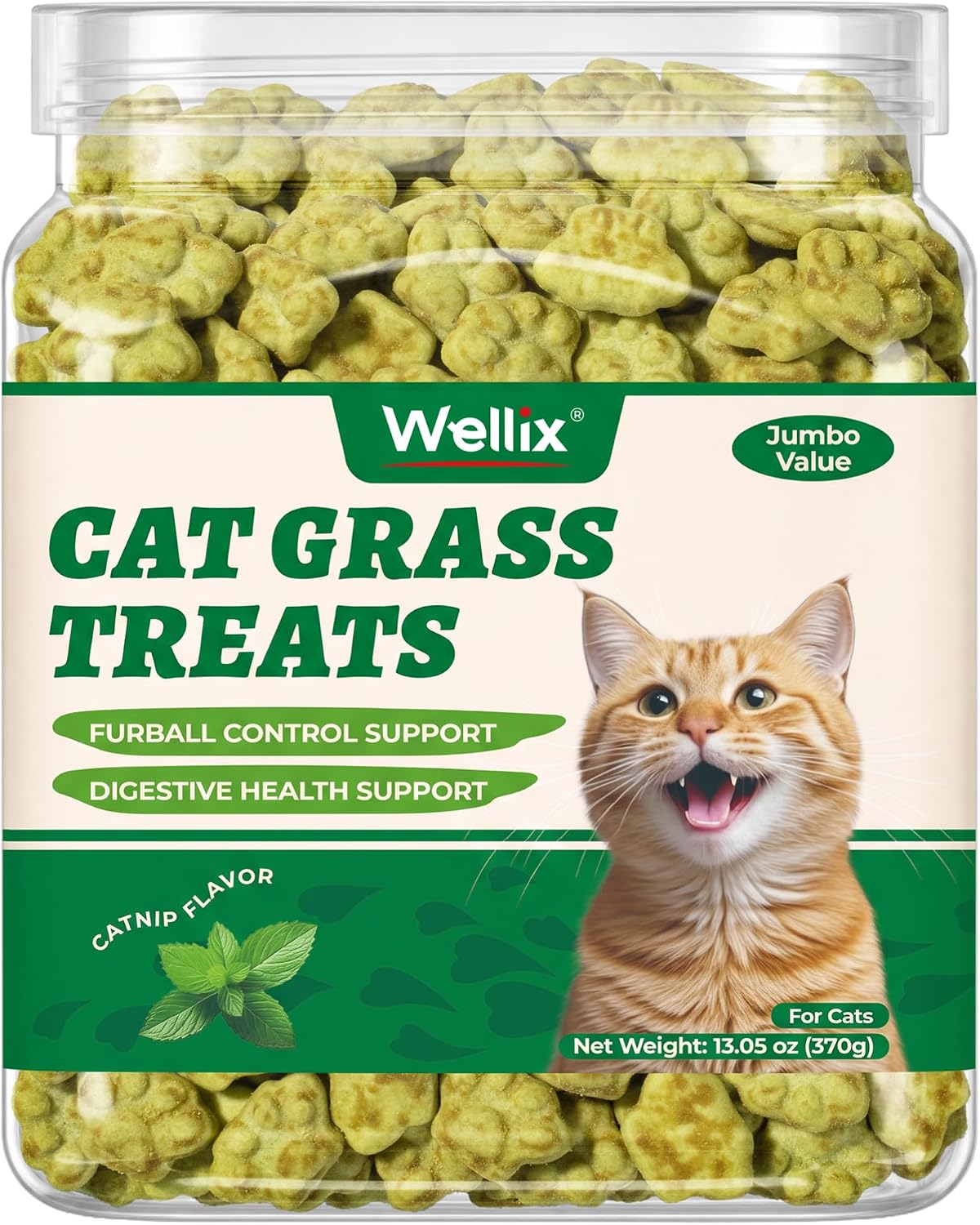 Wellix Cat Grass Treats with Catnip, Hairball & Digestive Support, 13.05 oz