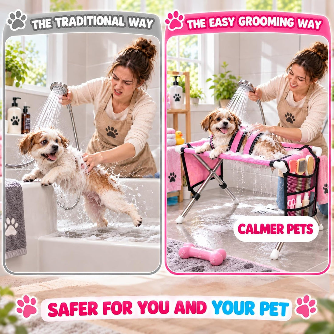 Dog Grooming Hammock with Stand, Foldable Pet Bathing Hammock for Cats