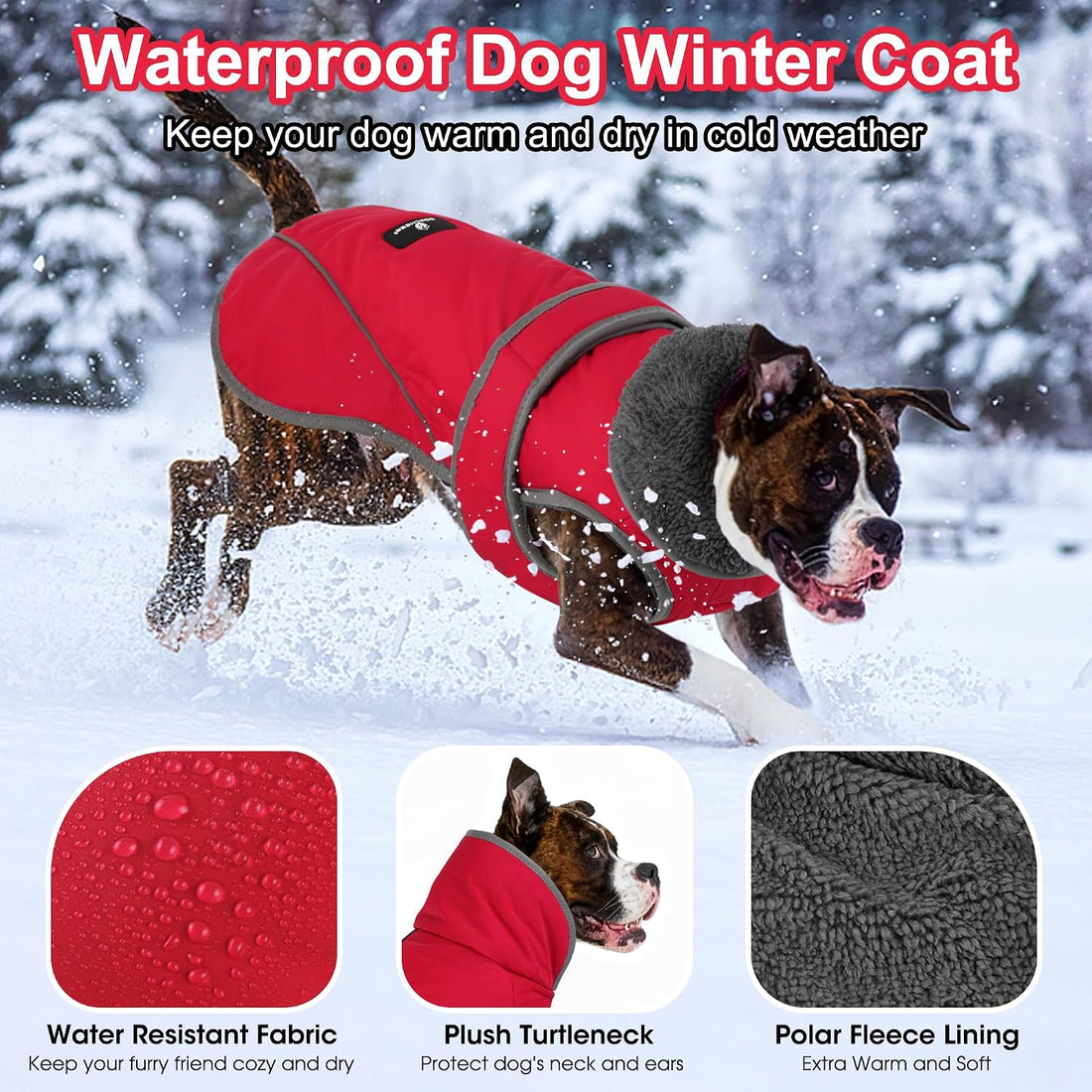 Dogcheer Dog Winter Coat, Waterproof Dog Jacket with Zipper Leash